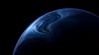 Upper-left arc of a marbled blue world, painterly cloud swirls catching a soft rim of light, Blue Planet background
