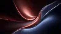 Copper-red drape sweeping over a dark steel-blue fold on black, soft satin sheen, Crimson Drift wallpaper