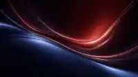 Warm red wave folding over a cool blue satin curve on deep black, smooth two-tone Crimson Drift wallpaper