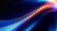 Diagonal sweep of orange, pink and cyan rising to the upper-right corner across vertical light slats, fractal aura wallpaper