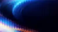 Horizontal rainbow stack of blue, cyan, pink and orange bands across vertical light slats, layered fractal aura wallpaper