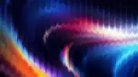 Bright white-orange spotlight bursting on the right with blue arcs above, beacon-style fractal aura wallpaper