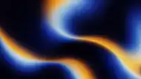 Orange and blue waves rippling through dense grain on a dark field, grainy noise gradient Hero Flux wallpaper
