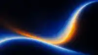 Amber and blue glow flowing in a wide ribbon through soft grain on black, noise gradient Hero Flux wallpaper