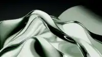 Mountainous wave ridge of liquid emerald glass crossing the frame against a deep gray backdrop, soft pale floor, Liquid Emerald wallpaper