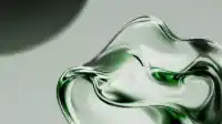 Heart-shaped emerald glass puddle pooled on pale sage, dim sphere shadow drifting upper left, Liquid Emerald wallpaper