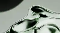 Pretzel-like coil of emerald glass folding back on itself, pale studio backdrop with a faint shadow upper left, Liquid Emerald wallpaper