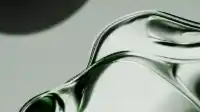 Smooth flat ridge of liquid emerald glass running across the upper half on pale sage, soft round shadow upper left, Liquid Emerald wallpaper