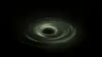 A grainy whirlpool spirals down to a tiny dark eye, olive ridges rippling outward, Moss Eclipse wallpaper
