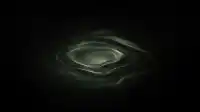 A glassy ripple floats on black, concentric olive waves expanding from a soft lens, Moss Eclipse wallpaper