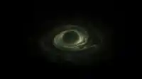 An olive-green eddy swirls around a glowing core, painterly cosmic flow on deep black — Moss Eclipse wallpaper
