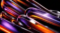 Tangle of glossy glass rods glowing orange and violet against pitch black, vivid liquid glass Neon Glass wallpaper