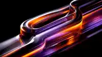 Thick zigzag glass tube glowing amber and magenta from within on black, glassmorphism Neon Glass wallpaper