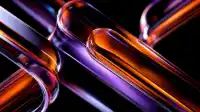 Diagonal translucent glass cylinders crossing with amber and magenta glow on black, Neon Glass wallpaper