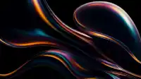 Liquid glass folds curling toward a teardrop bulge, amber and cyan refraction on the edges, dark Prism Flow wallpaper