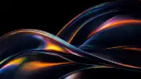 Cresting glass wave with rainbow dispersion glinting along the folds on deep black, iridescent Prism Flow wallpaper