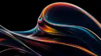 Smooth glass swell rising with warm amber and cyan dispersion streaking down its folds on black, Prism Flow wallpaper
