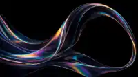 Translucent glass ribbon curving into a wide open loop, prismatic edges burning bright on black, Prism Flow wallpaper