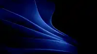 Thin luminous sapphire ribbons fan upward from the lower left across black, airy and weightless mood, Velvet Triad wallpaper