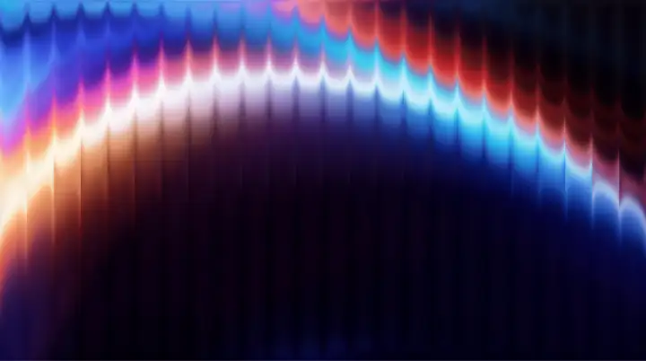 Rainbow spectrum arch peaking with bright white-cyan in the upper-right corner, full-color fractal aura wallpaper