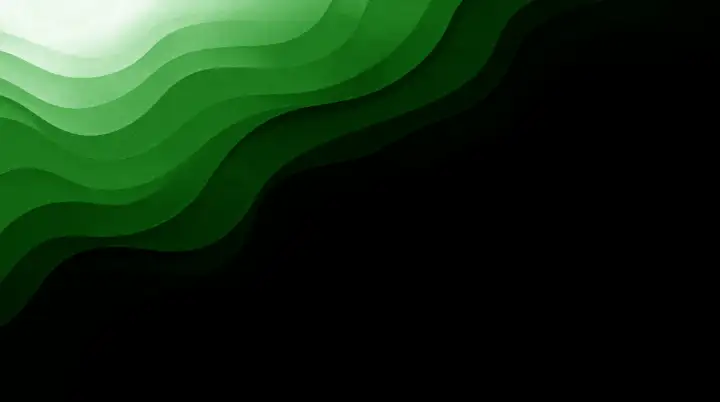 Emerald green wave flowing from upper left across the frame into a tapered tail, ink-black surround, Wave Strata wallpaper